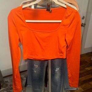 SHEIN Vibrant Orange Square Neck Crop Top